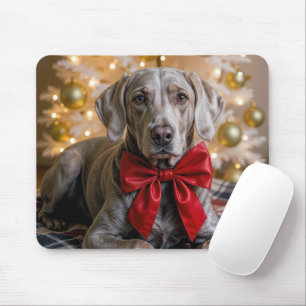 Jul Weimaraner Hund Med Röd Slöja Musmatta
