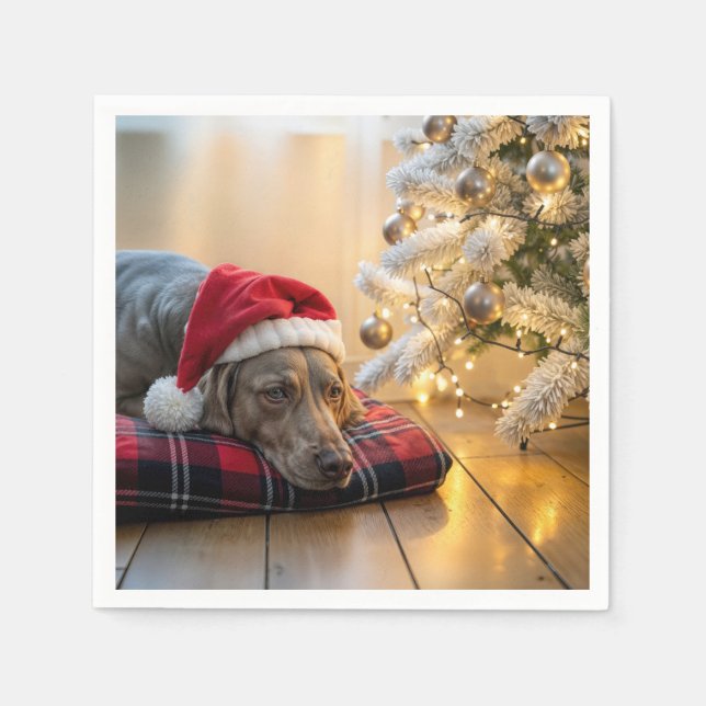 Jul Weimaraner Hund Vid Ett Träd Pappersservett (Framsidan)