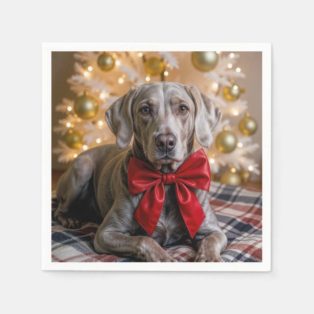 Jul-Weimaranerhund med röd rosett Pappersservett (Framsidan)
