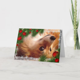 Jul Welsh Corgi Fluff med röda glödlampor Helgkort