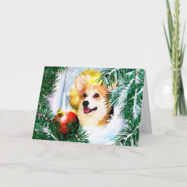 Jul Welsh Corgi i vinterfönstret Helgkort