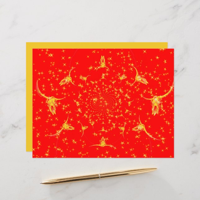 Jul Westerna Glitter Red Guld Girly Cow Skull (Fram/Back In Situ)