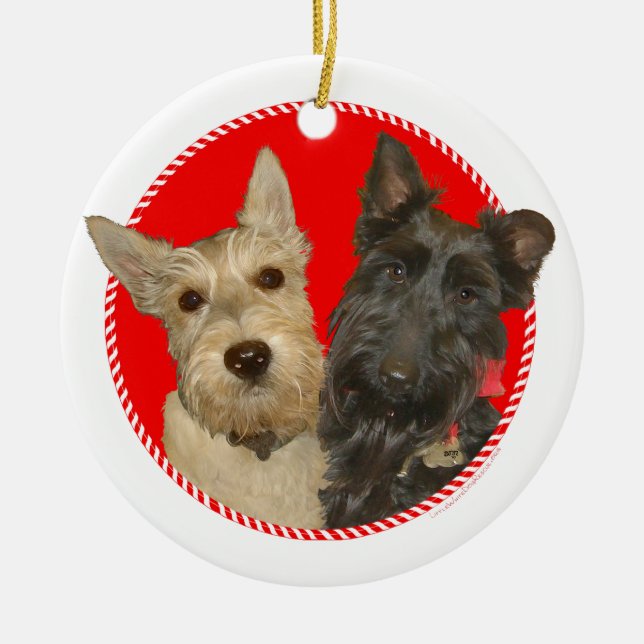 Jul Wheaten & Black Scotties Julgransprydnad Keramik (Framsidan)