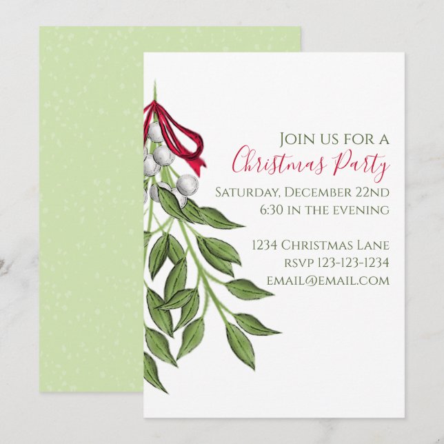 Jul Whimsical Cute Mistletoe Watercolor Inbjudningar (Fram/baksida)