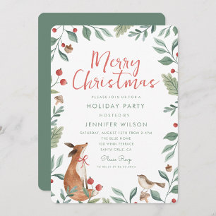 Jul Whimsics Animals Greenery Party Inbjudningar