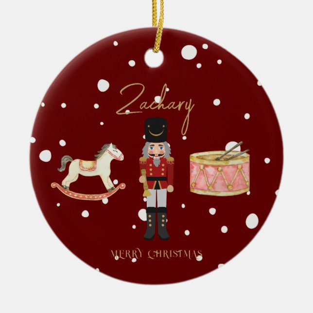 Jul Whimsique Nutcracker Santa Kids Namn Julgransprydnad Keramik (Framsidan)