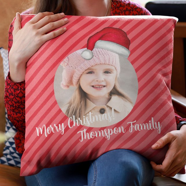 Jul Whimsique Red Rand Santa Photo Kudde (Cute Merry Christmas Santa Hat Photo Pillow)