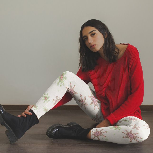 Jul Whimsisk Cute Colorful Snowflake Simple Leggings (red and green snowflake pattern leggings
)