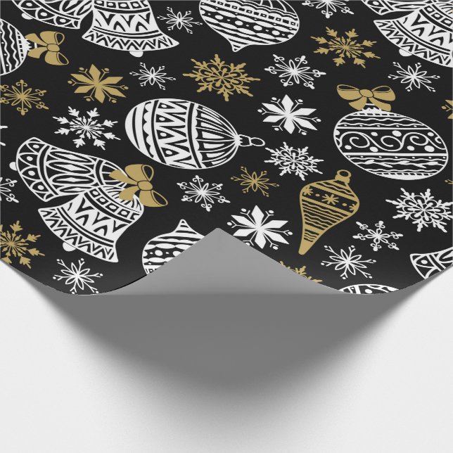 Jul White Black Guld Klockor Baubles Snowflake Presentpapper (Hörn)