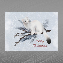 Jul White Ermine Gräs Watercolor Helg Vykort