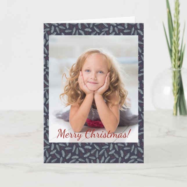 Jul White Gräs Boughs Feathers Berries Photo Anteckningskort (Framsida)