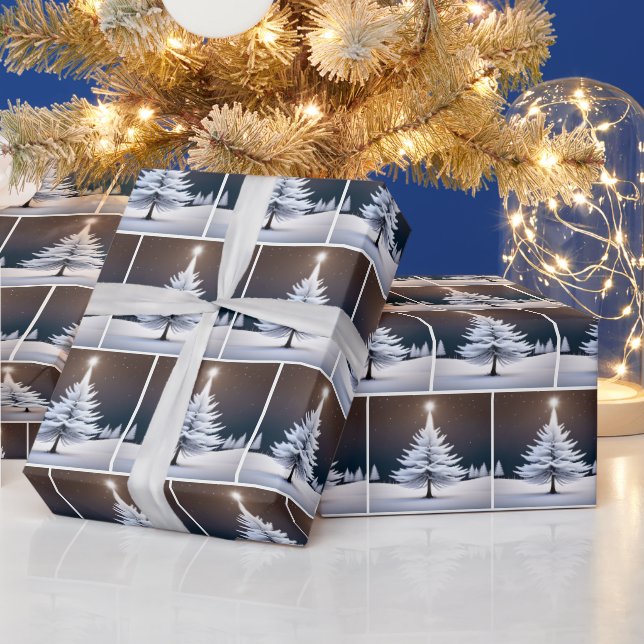 Jul White Gräs Träd och Star Presentpapper (Helgdagar)