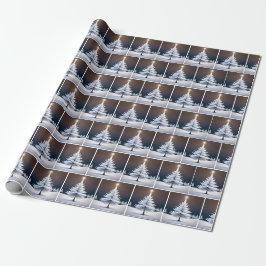 Jul White Gräs Träd och Star Presentpapper