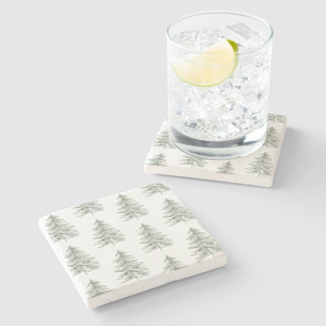 Jul White Grönt Träd Stenunderlägg (Sidan)