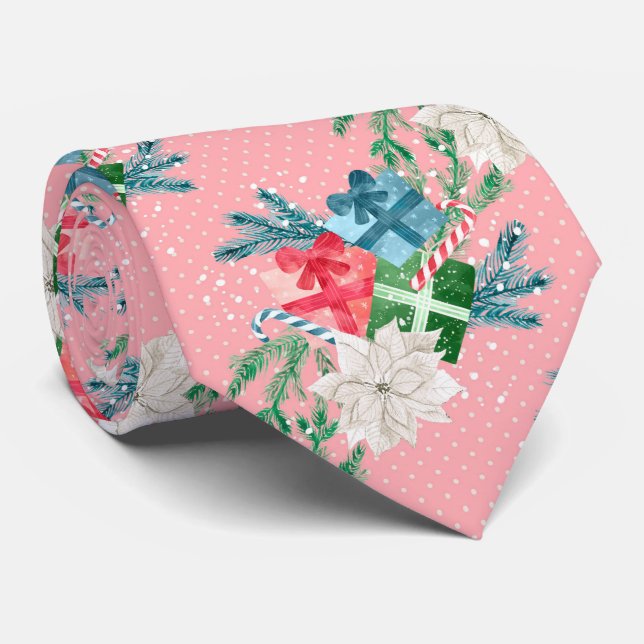 Jul White Poinsettia och Gift Boxes Neck Tie Slips (Rullad)