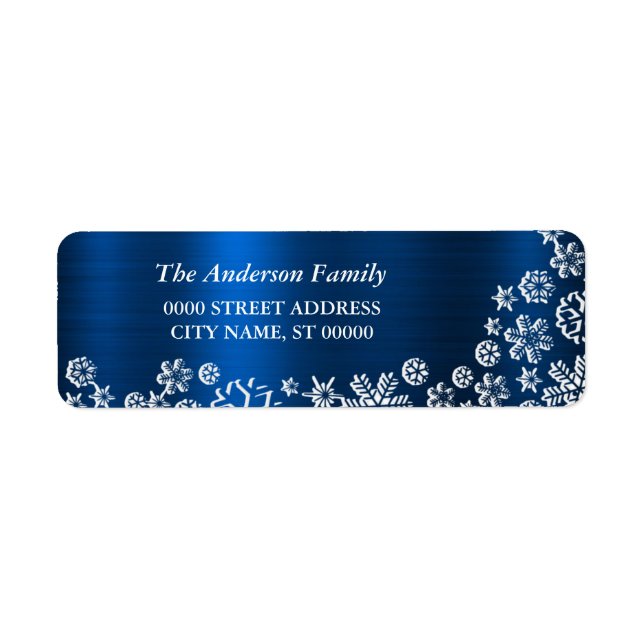 Jul White Snöflingor Navy Blue Returadress Etikett (Framsidan)