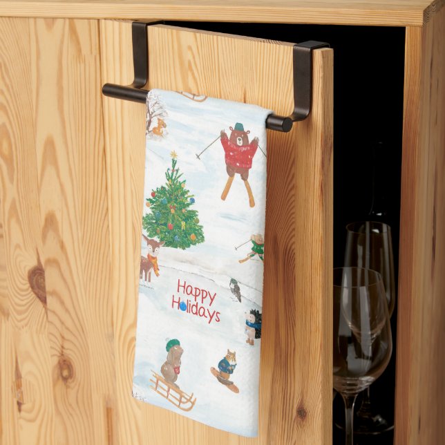 Jul Wildlife i Snöflingor Kökshandduk (Thirds Fold)