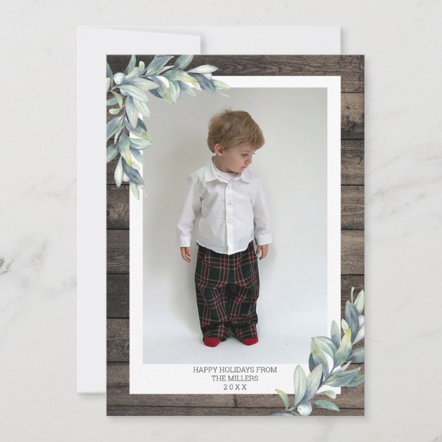 Jul Winter Berries Glad helg Photo Julkort (Framsida)