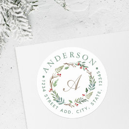 Jul Winter Berries Wandeans Monogram Adress Runt Klistermärke