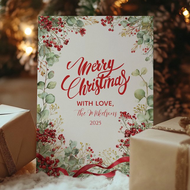 Jul Winter Berry Wandan Julkort (Skapare uppladdad)