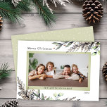 Jul Winter Greenery Photo Julkort<br><div class="desc">Julkortet i elegant ger plats för ett vågrät-foto och är accentuerat med vinter-grön i klassens vattenfärg. Hälsning lyder "God jul".</div>