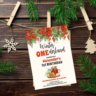 Jul Winter Oenderland Första födelsedag Inbjudningar