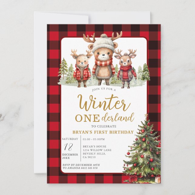 Jul Winter Onederland Djurfödelsedag Play Inbjudningar (Framsida)