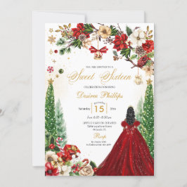 Jul Winter Red Guld Poinsettia Sweet sixteen Inbjudningar