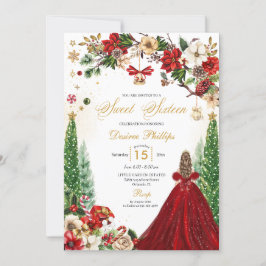 Jul Winter Red Guld Poinsettia Sweet sixteen Inbjudningar