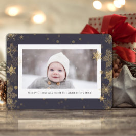 Jul Winter Snöflingor | Guld Elegant Photo Julkort