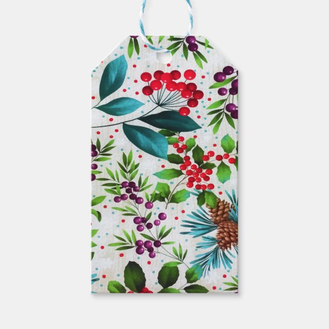Jul Winter Wood Nature Holly Berry Pinecones Presentetikett (Framsidan)