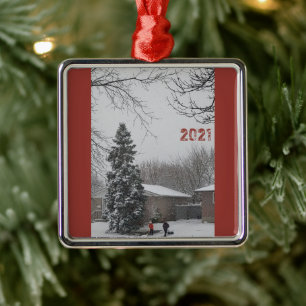 Jul Wintery Scene Julgransprydnad Metall