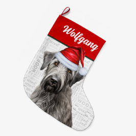 Jul Wolfhound med Namn Woof Bakgrund Stor Julstrumpa
