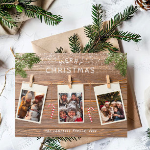 Jul Wood Rustic Rope Photo Collage Helg Vykort