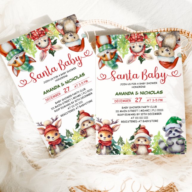 Jul Woodland Animals Santa Baby Shower Inbjudningar (Skapare uppladdad)