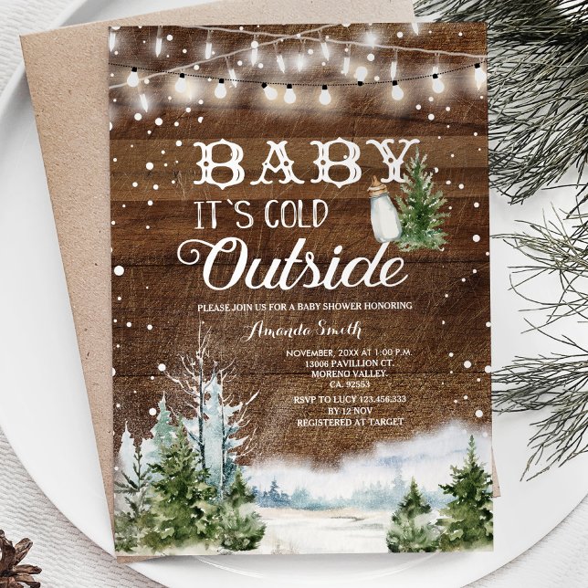 Jul Woodland Det är Kall utanför babyskabinka Inbjudningar (Skapare uppladdad)