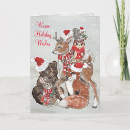 Jul Woodland Forest Animals Snö Winter Cute Helgkort