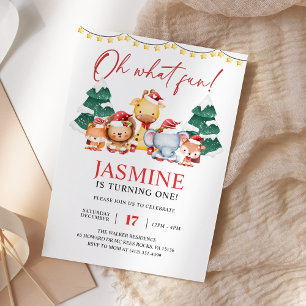Jul Woodland Forest Winter Birthday Inbjudningar