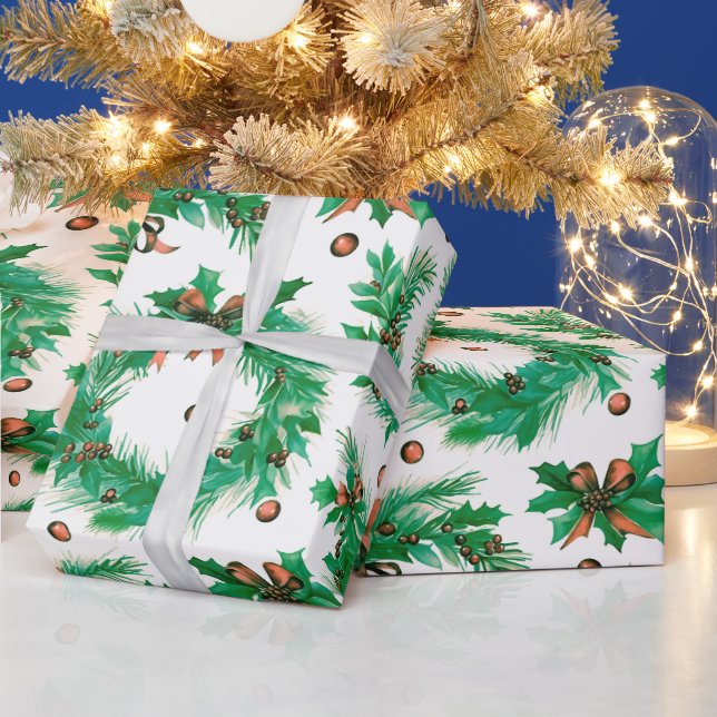 Jul Wreathes Berries Bows Modern jul Presentpapper (Helgdagar)