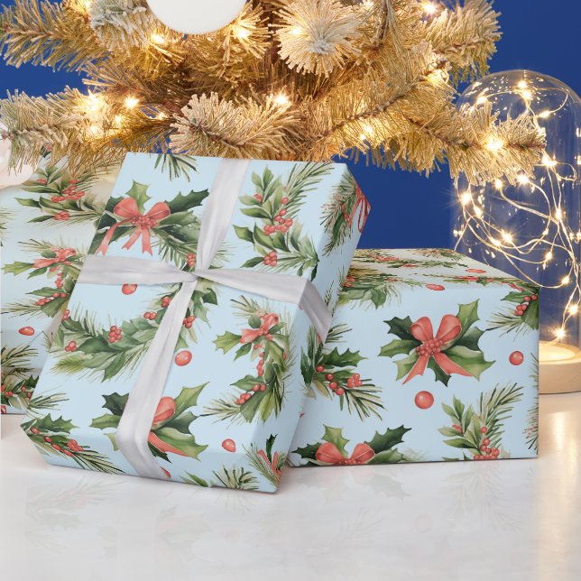 Jul Wreathes Berries Bows Modern jul Presentpapper (Helgdagar)