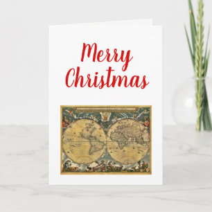 Jul Xmas Antik Världskarta J. Blaeu 1664 Helgkort