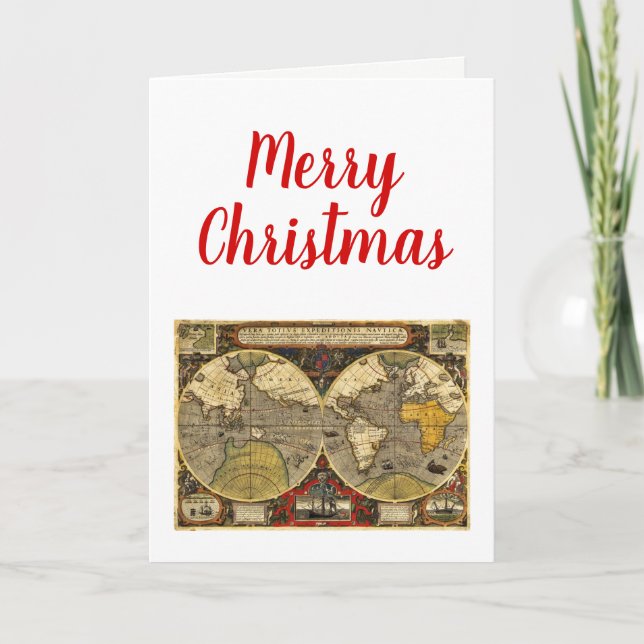 Jul Xmas Antika Världskarta #2 Presentkortetikette Helgkort (Framsida)