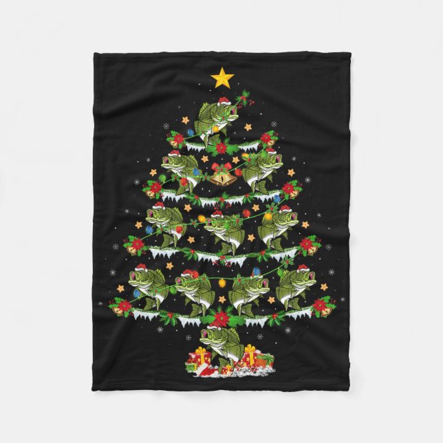 Jul Xmas Belysning Tomte Avgrund Fisk Julgran Fleecefilt (Framsidan)