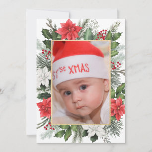 Jul Xmas Blommig Platt Högtidlig Kort