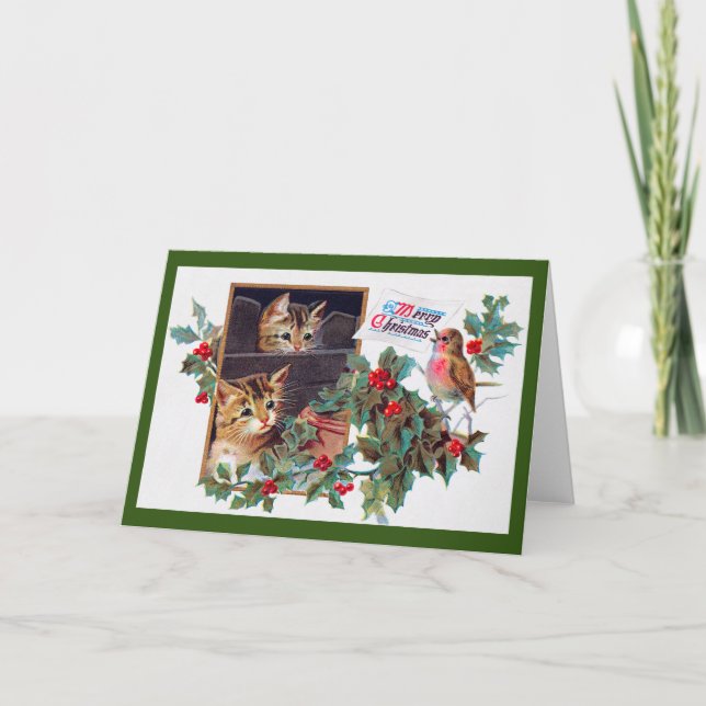 Jul, Xmas Kattunge och liten fågel Kort (Framsida)