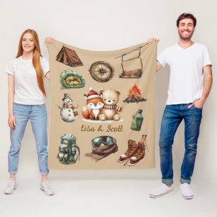 Jul Xmas Par Adventyr Teddybjörn Räv Beige Fleecefilt