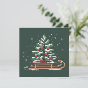 Jul Xmas Träd Sleigh Vinter Jul Snöflingor Julkort