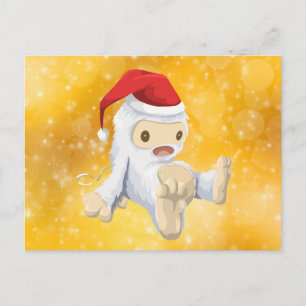 Jul Yeti Doll på Guld Bokeh Background Helg Vykort