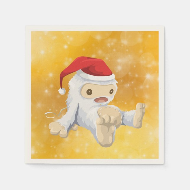 Jul Yeti Doll på Guld Bokeh Design Pappersservett (Framsidan)