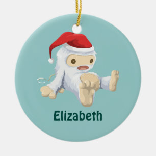 Jul Yeti Doll Wearing a Santa Hat Julgransprydnad Keramik
